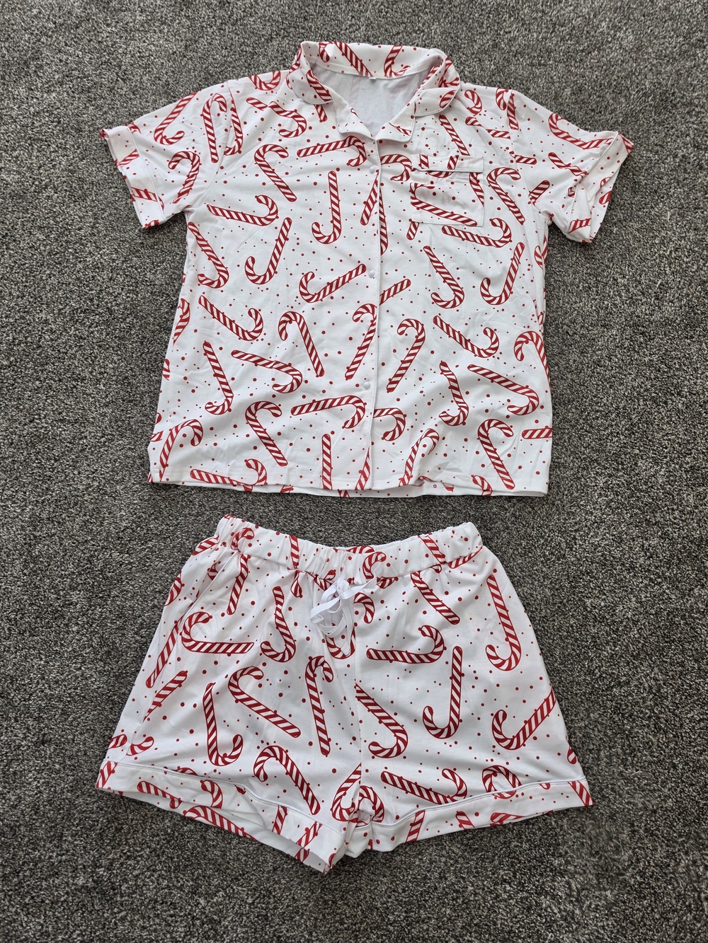 Womens Candy Cane Pajama Set - White and Red